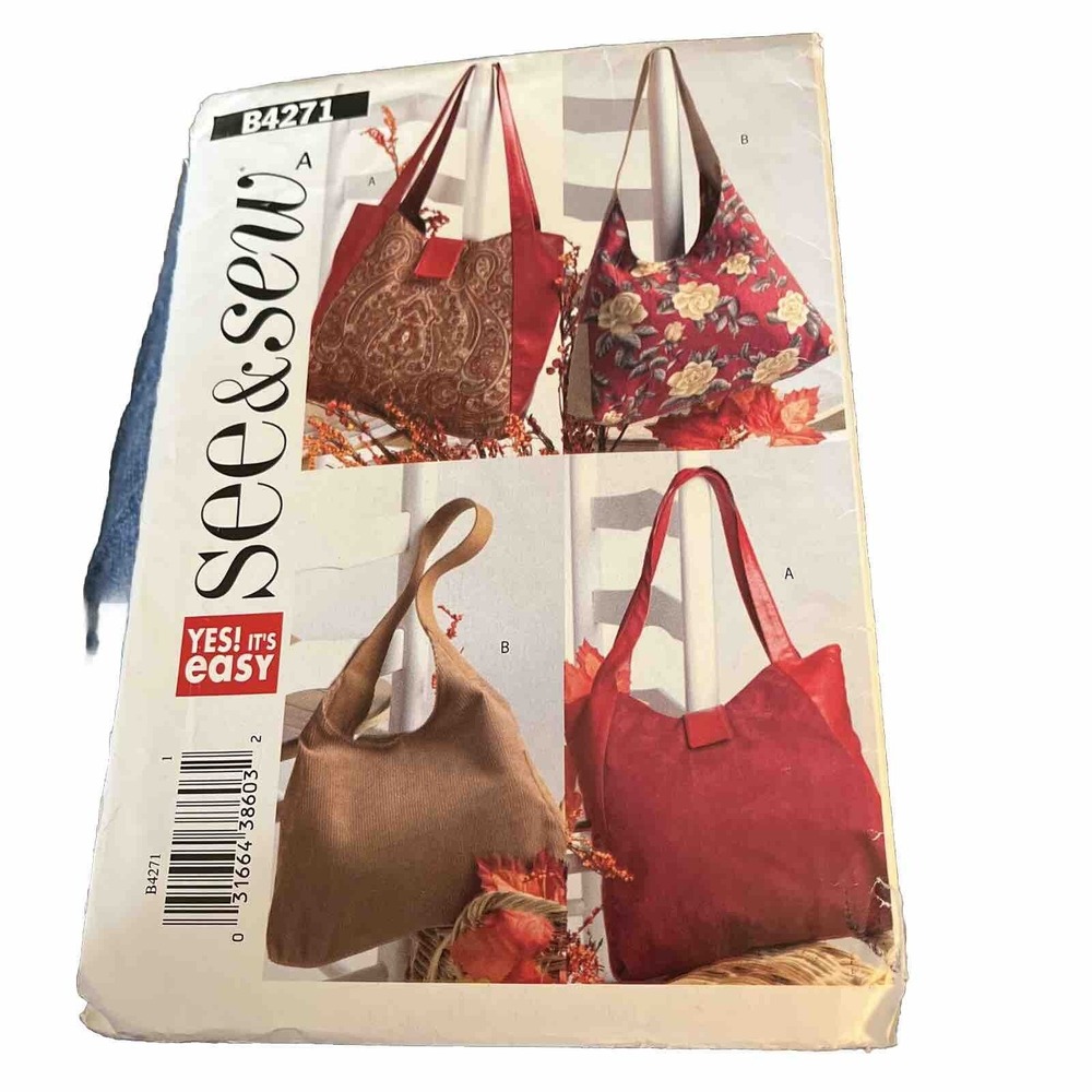 B4271 Butterick Easy See & Sew sewing pattern 2 Styles Of Purses/handbags